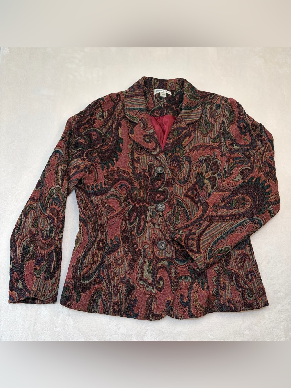 Coldwater Creek Paisley Tapestry Blazer Jacket Boho Artsy Sz L Whimsical Hippie